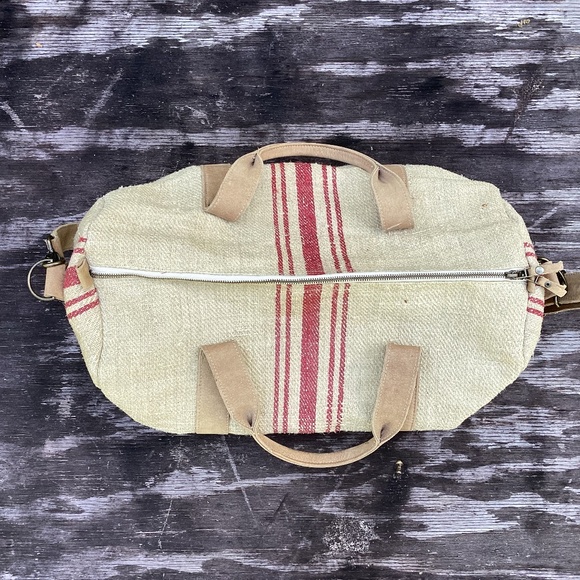 NEW free people Duffel jute linen weekender BAG - Picture 2 of 10